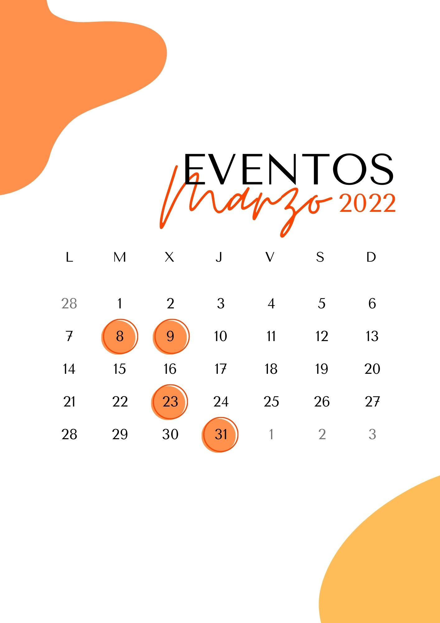 Calendario actividades Marzo